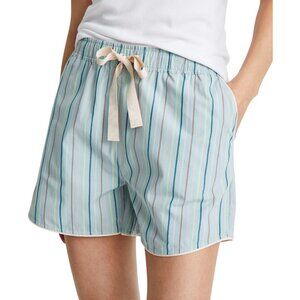 NWT State Of Day Womens Striped Poplin Boxer Shorts Thin Vertical Stripe Blue 2X